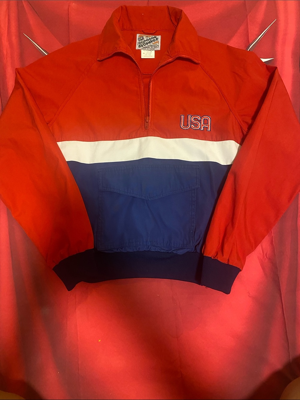 USA Colorblock Half-Zip Bomber Jacket - Red/White/Blue
